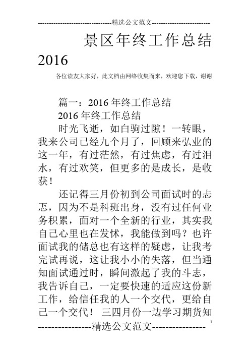 景区年终工作总结2016