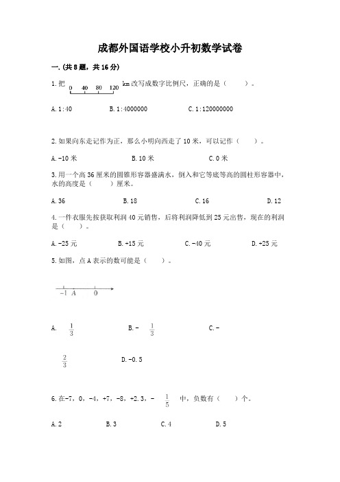 成都外国语学校小升初数学试卷精品有答案