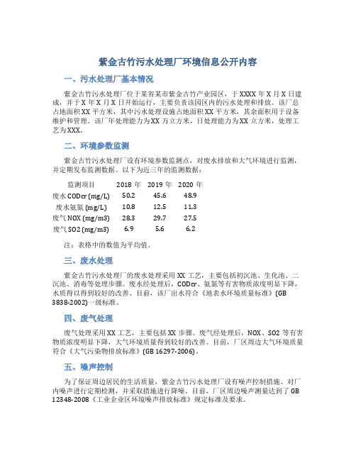 紫金古竹污水处理厂环境信息公开内容