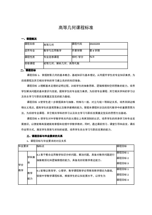 高等几何课程标准