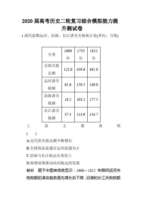 2020届高考历史二轮复习综合模拟能力提升测试卷及答案 (十五)