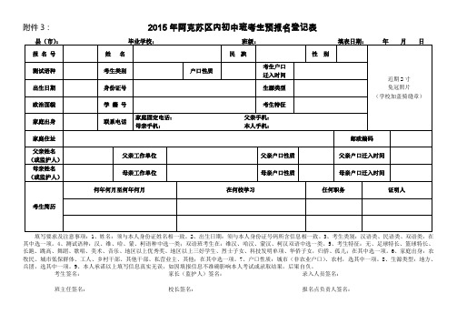 2015年新疆班内初班预报名登记表