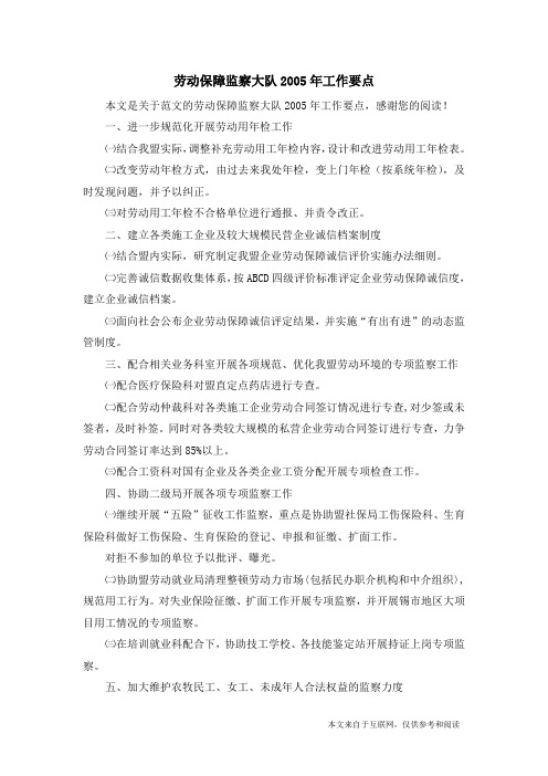 劳动保障监察大队2005年工作要点_范文