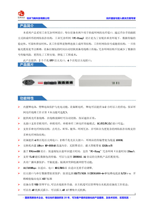 4百兆电口+2千兆光口 环网光纤交换机