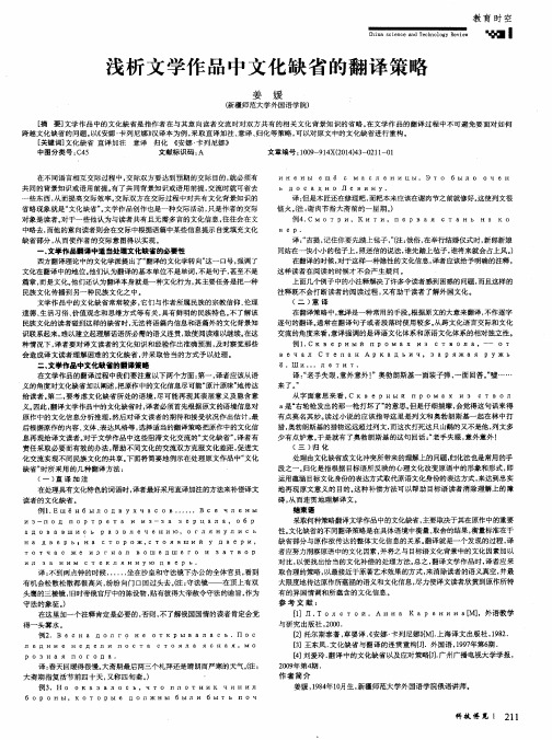 浅析文学作品中文化缺省的翻译策略