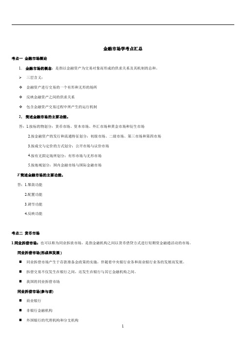 金融市场学考点汇总