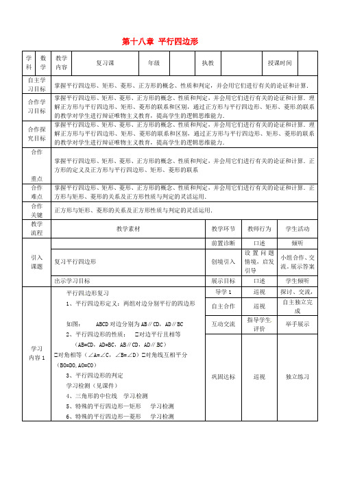 八年级数学下册 第十八章 平行四边形复习学案(新版)新人教版