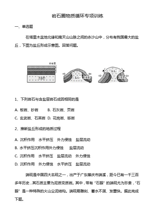 岩石圈物质循环专项训练