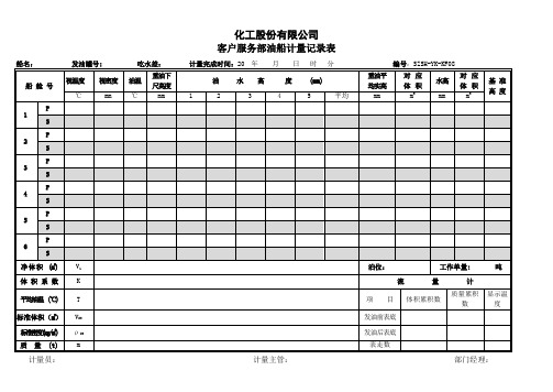 化工股份有限公司客户服务部油船计量记录表