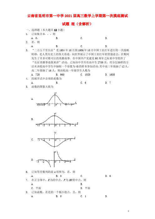 云南省昆明市第一中学2021届高三数学上学期第一次摸底测试试题 理(含解析)