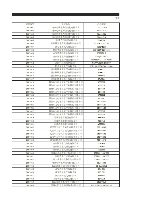 直流屏及微机保护品牌各厂家备案