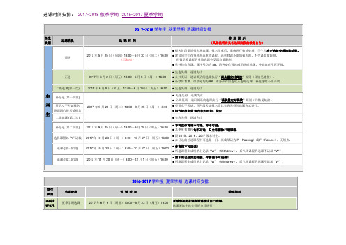 清华大学2017-2018秋季学期选课日程安排