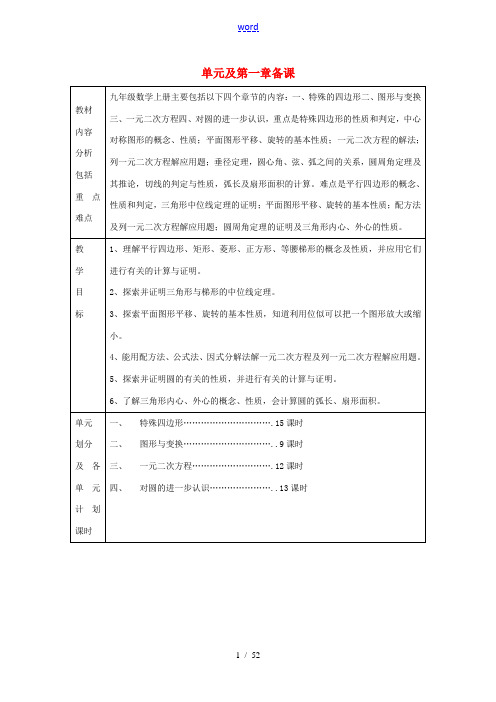 九年级数学上册 单元及第一章备课