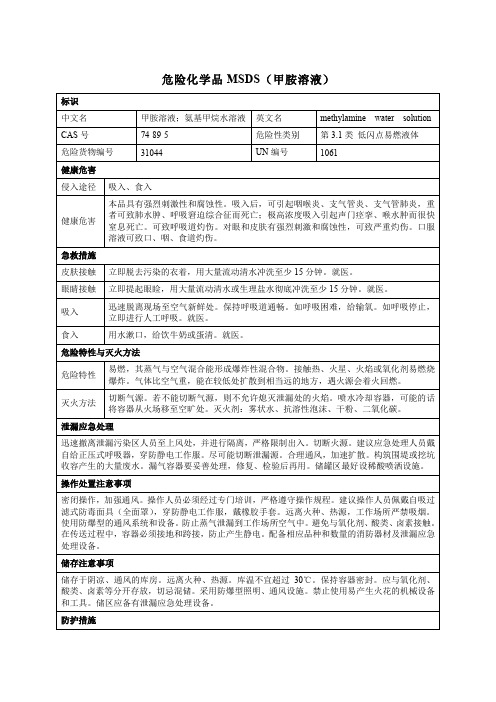 危险化学品MSDS(甲胺溶液)