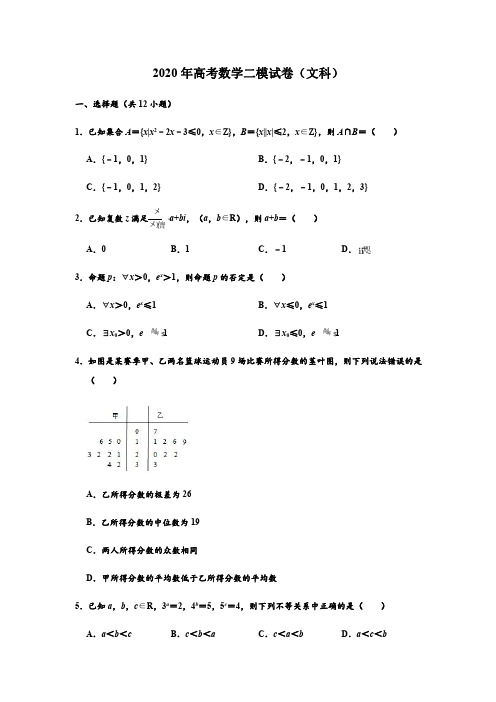 安徽省马鞍山市2020届高中毕业班第二次教学质量监测文科数学试题含答案