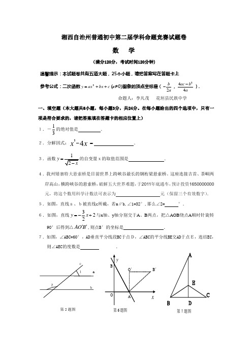 湘西自治州2011年中考数学模拟试题(含答案)