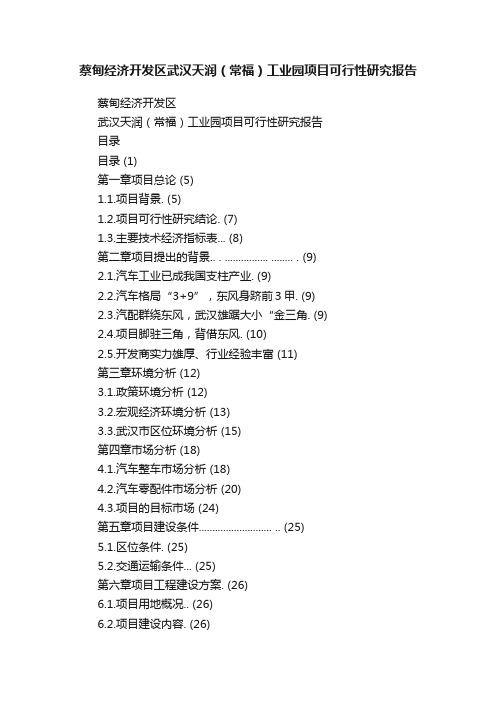 蔡甸经济开发区武汉天润（常福）工业园项目可行性研究报告