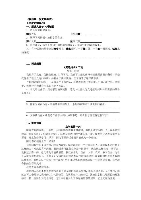 七年级语文我的第一次文学尝试练习题[人教版]