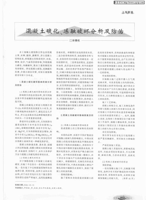 混凝土碳化、冻融破坏分析及防治