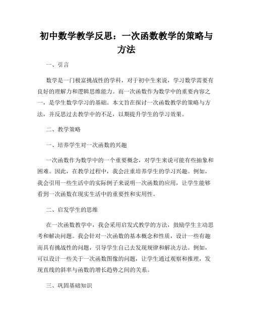 初中数学教学反思：一次函数教学的策略与方法