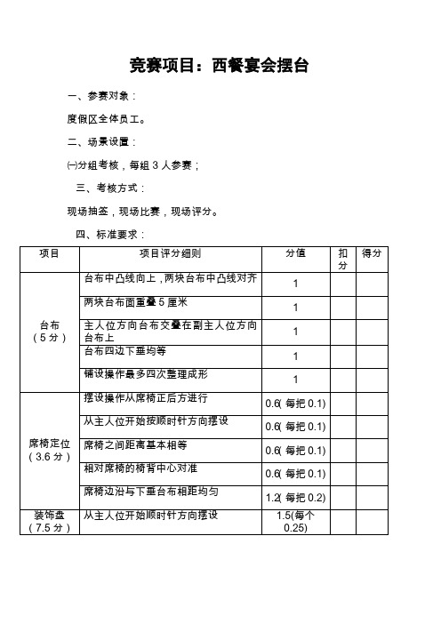 餐饮服务技能大赛西餐摆台规则和评分标准