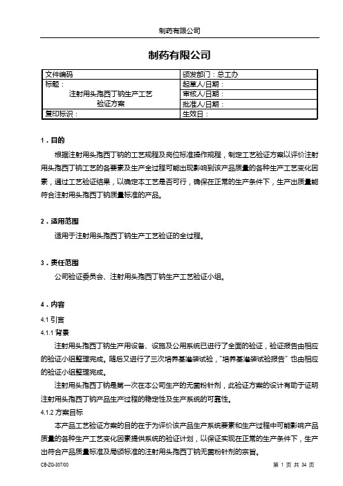 工艺验证方案(范例)