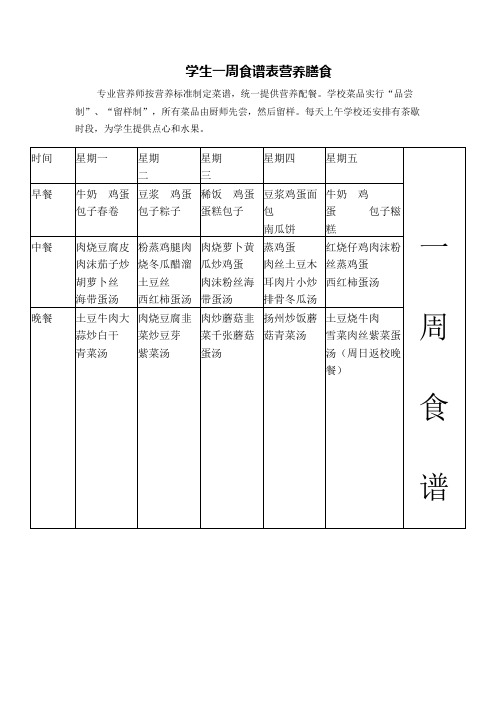 学生一周食谱表营养膳食