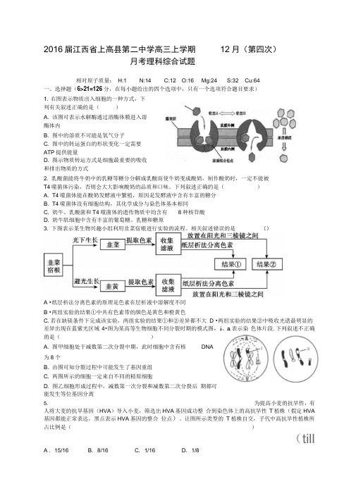 2016届江西省上高县第二中学高三上学期12月(第四次)月考理科综合试题Word版解析