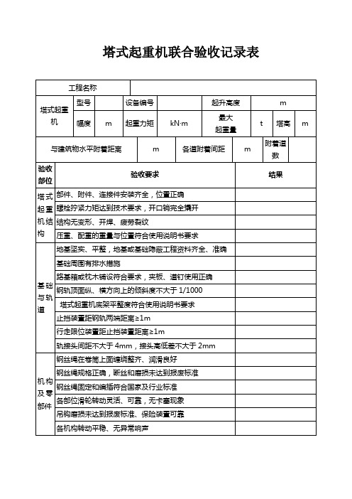 塔式起重机(塔吊)联合验收记录表