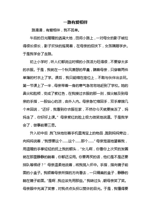初三作文:一路有爱相伴作文600字