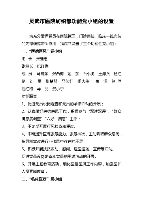 功能党小组的设置