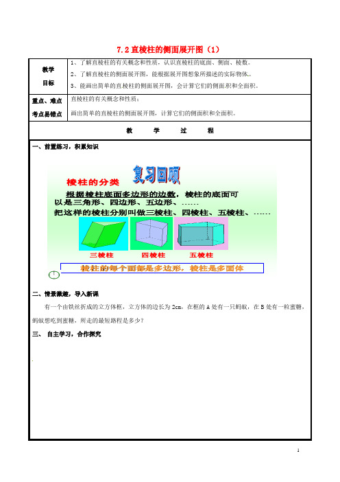 九年级数学下册7.2直棱柱的侧面展开图(1)教案(新版)青岛版