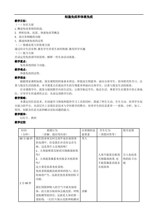 中图版 必修三 细胞免疫和体液免疫 教案 (2)