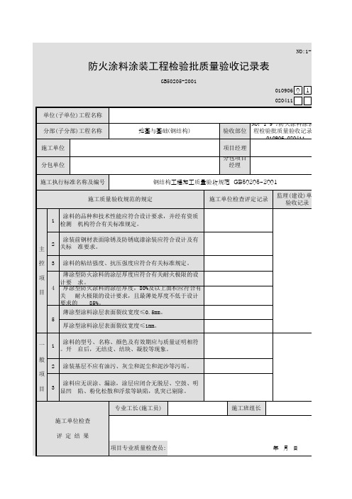 NO：1-9-7防火涂料涂装工程检验批质量验收记录表010906 020411