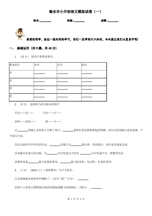 衡水市小升初语文模拟试卷(一)