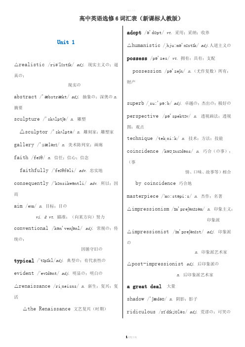 人教版高中英语选修6单词表带音标--