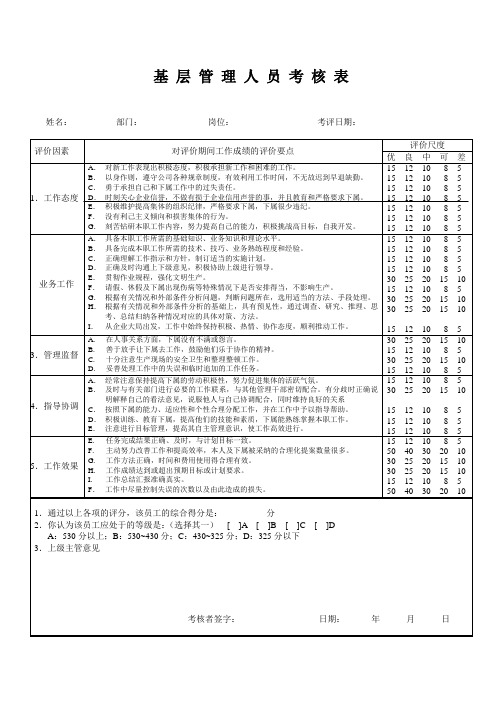 基层管理人员考评表