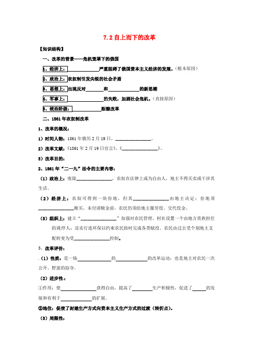 高中历史专题七1861年俄国农奴制改革7.2自上而下的改革教学素材