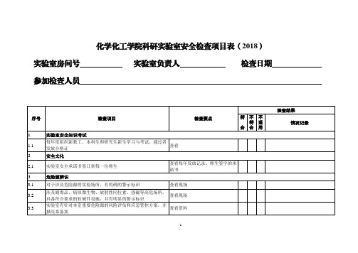 化学化工学院科研实验室安全检查项目表(2018)