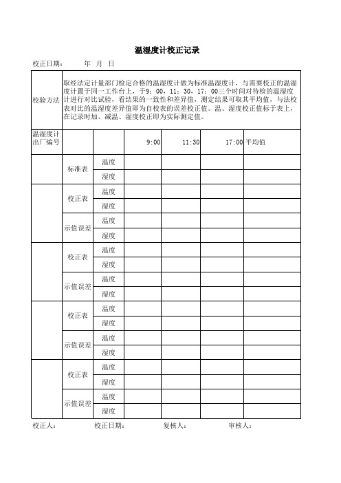 温湿度计校正记录