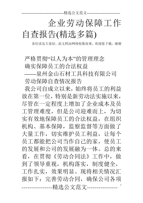 企业劳动保障工作自查报告(精选多篇)