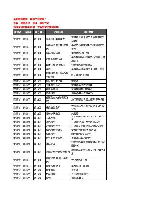 新版安徽省黄山市黄山区美容美发企业公司商家户名录单联系方式地址大全95家