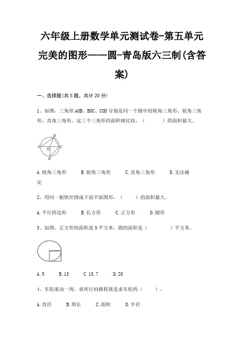 六年级上册数学单元测试卷-第五单元 完美的图形——圆-青岛版六三制(含答案)