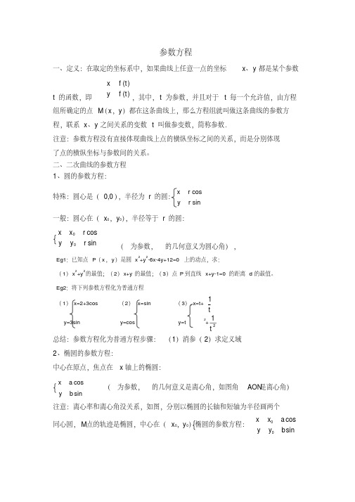 参数方程知识讲解及典型例题