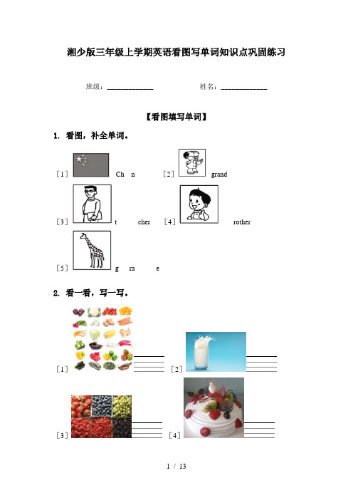 湘少版三年级上学期英语看图写单词知识点巩固练习