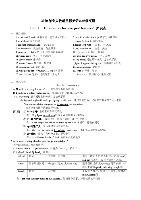 2020年春人教新目标英语九年级英语unit1知识点分析与练习(无答案)