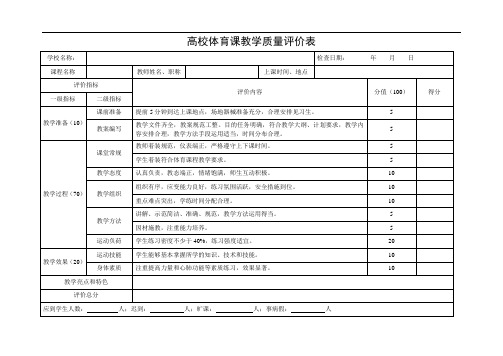 高校体育课教学质量评价表