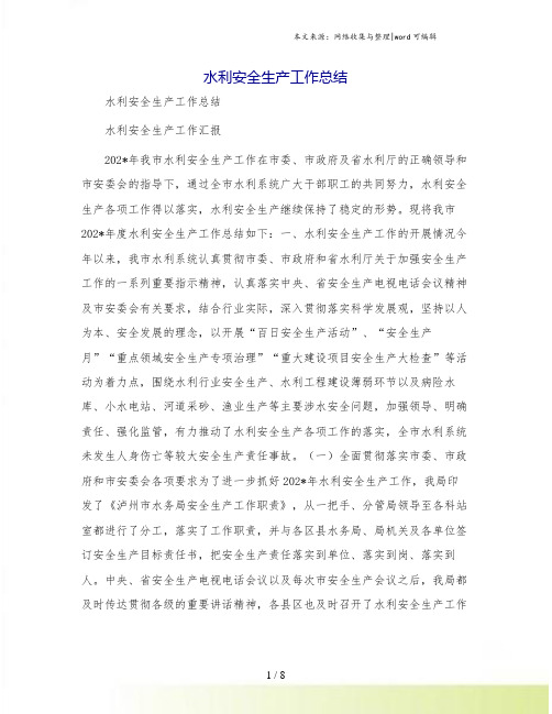 水利安全生产工作总结