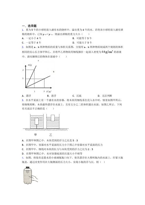 人教版初二物理第二学期第十章浮力单元 期末复习测试提优卷