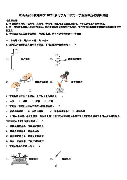 陕西西安市爱知中学2024届化学九年级第一学期期中统考模拟试题含解析